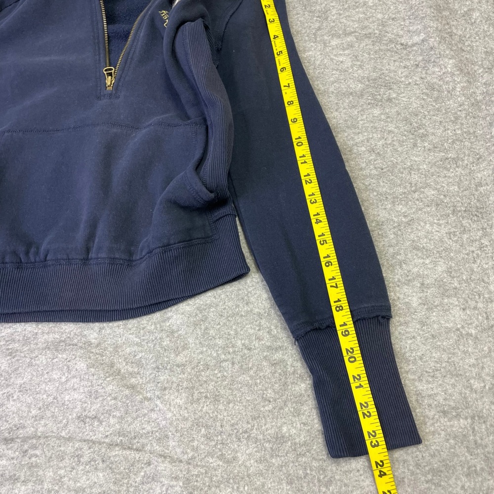 Y2K Tommy Hilfiger Navy Faux Fur Lined Quarter Zip Hoodie Crest Logo Small - Picture 16 of 16